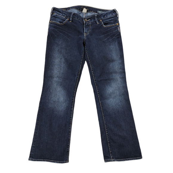 Silver Ankle Cropped Jeans‎ 29 Women Santorini Dark Blue Faded Embroidered - Picture 2 of 11